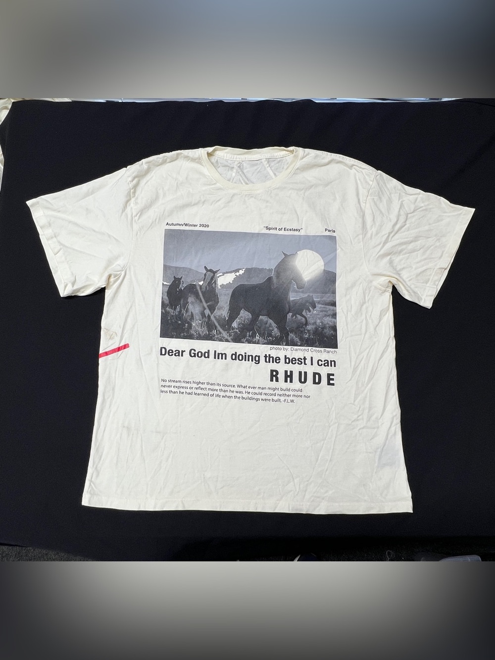 Rhude Spirit of Ecstasy AW20 Horse Graphic T-Shirt Size XL Unfinished